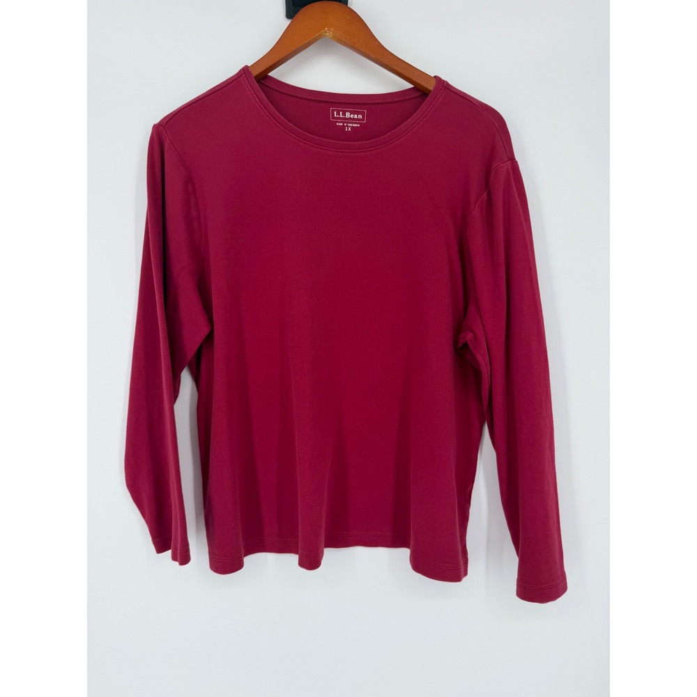 L.L.Bean Women Long Sleeve Tee 1X Maroon Casual Basic Classic Layering Cotton